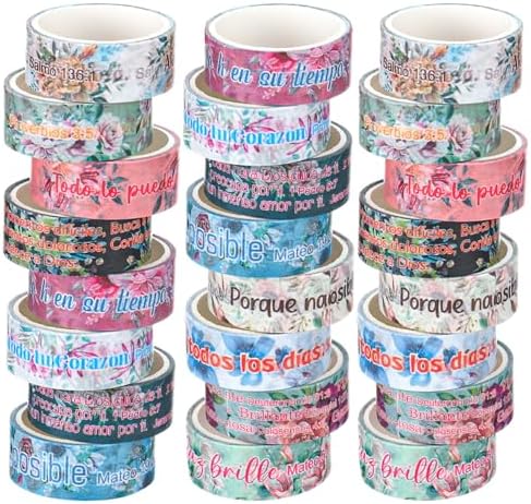 24 Rolls Christian Washi Tape Gifts, Spanish Floral Religious