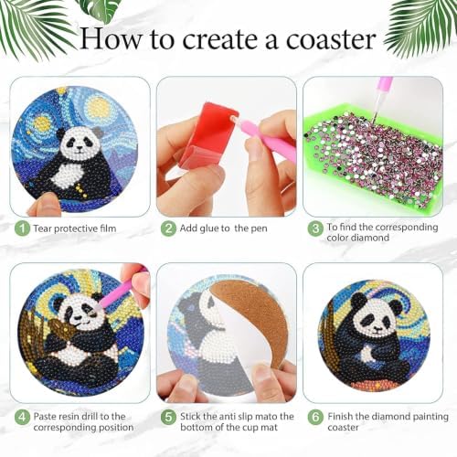 Leatrice 8 Pcs Diamond Art Coasters Small Diamond Painting Kits for Adults