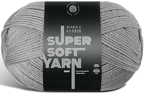 Acrylic Yarn for Crocheting & Knitting – Soft Crochet Yarn for Crocheting, 370 Yards, Perfect for Crafts & Amigurumi, Medium Worsted Weight 4, Grey