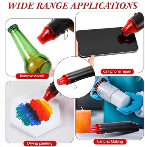 3 Pcs Heat Gun for Crafts Mini Portable Handheld Hot Air Gun for DIY Crafts Embossing Epoxy Resin Shrink Wrapping Vinyl Wrap Drying Paint Clay Cup Turner Candle Making, 300w, Black