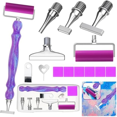 Huanlys Diamond Art Pens Tools Diamond Painting Accessories Kits with Screw Steel Rose Gold Metal Tip Nibs Placers Roller Tool Accessories (Purple Silver B)