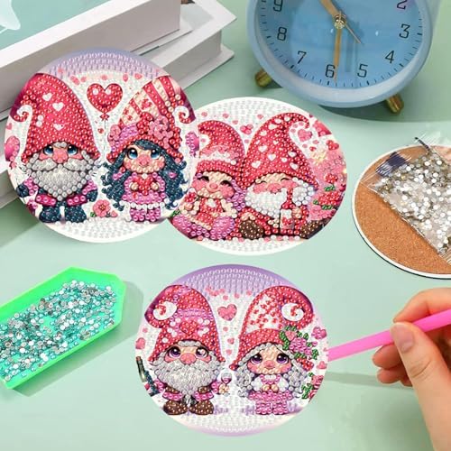 8 Pcs Valentine Diamond Art Coasters Kit for Adults with Holder 4x4in