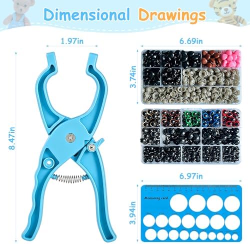915 PCS Safety Eyes and Noses with Upgraded Installation Tool — 12 Sizes, 10 Colors Amigurumi Eyes for Crocheting, Stuffed Animals & Doll Making — Includes 10-30mm Sizer Tool for Easy Crafting(Blue)