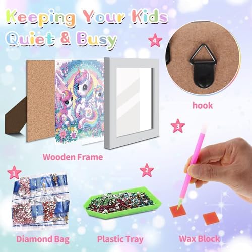 Cartoon Diamond Art Painting Kits for Kids with Frame Ages 4-8-12 (7x7 in)
