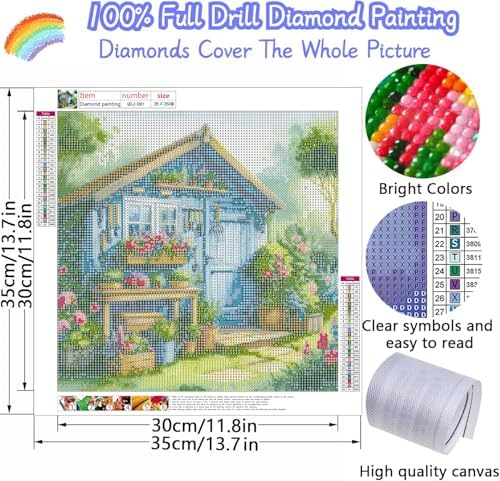 Accompany Wind Diamond Painting Kits for Adults, Garden House Diamond Art Kits for Beginners,5D Round Full Drill Diamonds Gem Art Crafts for Home Wall Decor Gifts 14x14 Inch