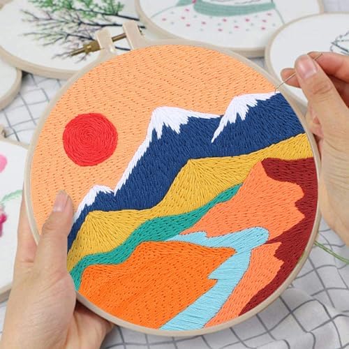 Louise Maelys 3 Pack Landscape Mountain DIY Embroidery Kit for Beginners
