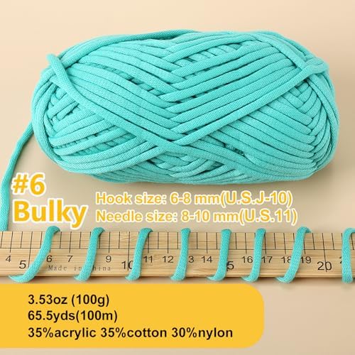 100g Yarn for Crocheting and Knitting,66yds/60m Cotton Yarn for Beginners,Cotton-Nylon Acrylic Blend Yarn for Beginners Crochet Kit Making(Teal Blue)