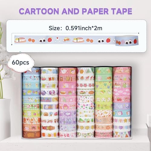 Decorative Washi Tape Set, 15mm Width, 60 Rolls, Colorful Craft Tape for Scrapbooking and DIY