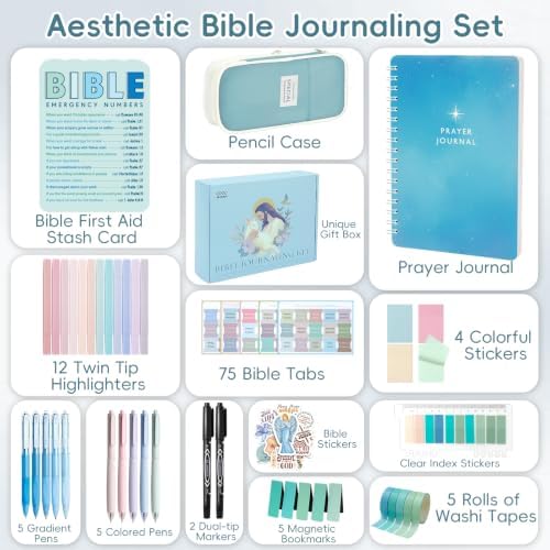 XKDOUS 50 Bible Study Supplies Journaling Kit with Journal and Case, Blue