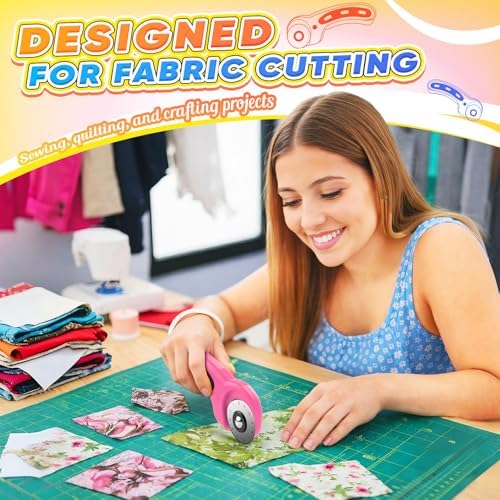DIYSELF Rotary Cutter, Sharp Rotary Cutters for Fabric, 45 mm Quilting Cutter with Safety Lock, Fabric Cutter, Craft Supplies Sewing Tools, Mat Cutter Blades Rotary Tool for Quilting Projects (Pink)