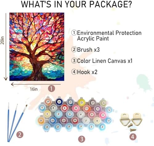 Tree Paint by Numbers for Adults - Stained Glass Paint by Number on Canvas