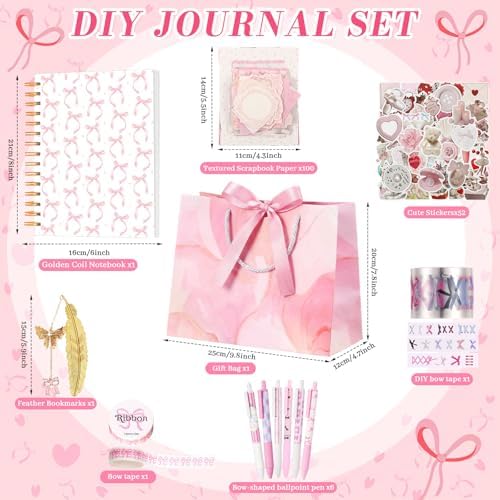 Tenceur Pink Bow Coquette Journal Diary Scrapbook Kit for Women Teen Girls