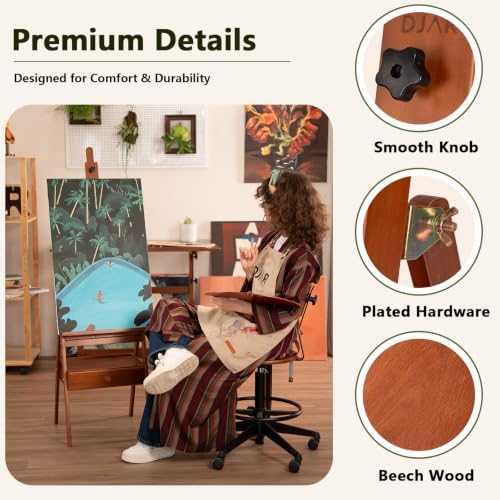 DJAR Medium Wooden H-Frame Art Easel with Storage Drawer, Walnut