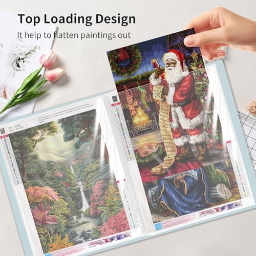 A3 Diamond Painting Storage Book, 60 Views Art Portfolio Presentations Folder with 30 Pages Protectors, 17.3x12.8in Green