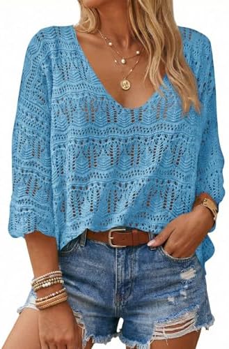 Saodimallsu Womens Crochet Cover Up Sweater Tops