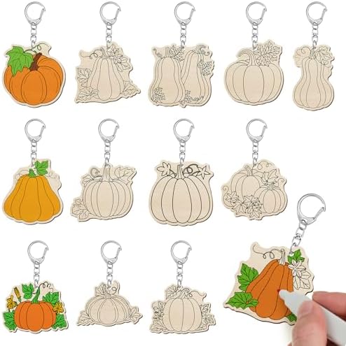 Trnayi 36 Pcs Pumpkin Fall Wood Keychain Color Your Own DIY Craft | Pumpkin Fall Wooden Keychain, Color Your Own Unfinished Craft, Blank Wood Painting DIY Craft, for Thanksgiving Art Project