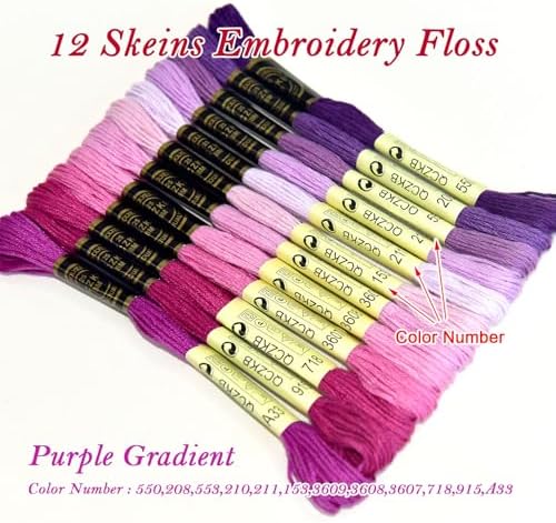 Premium Rainbow Color Embroidery Floss - Cross Stitch Threads - Friendship Bracelets Floss - Crafts Floss - 12 Skeins Per Pack Embroidery Floss,Purple Gradient