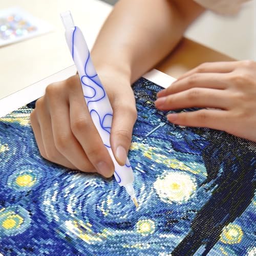 RaySoar Diamond Painting Art Drilling Dot Pen with Tips Nibs Placers Tool Accessories for Adults, Gem Rhinestone Picker Stylus White Blue