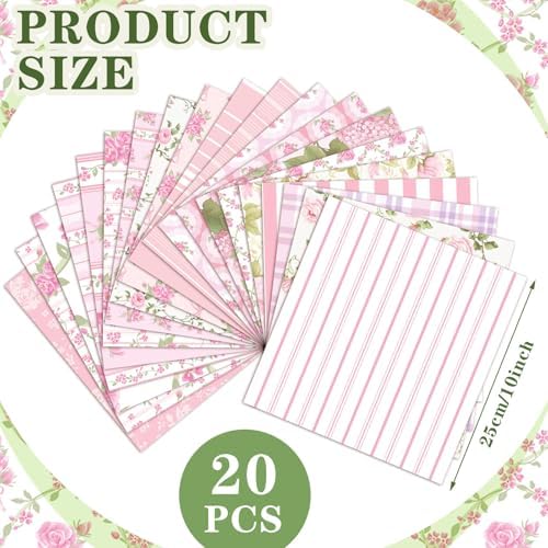 HunnmingRe 20 Pcs 10''x10'' Pink Hydrangea Quilting Fabric Squares