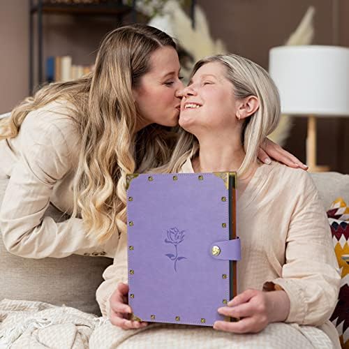 ZEEYUAN Mothers' Day Gift Leather Scrapbook Album, Purple Scrap Book Gift for Mom Grandma Couples Photo Memory Book Anniversary Wedding Scrapbook
