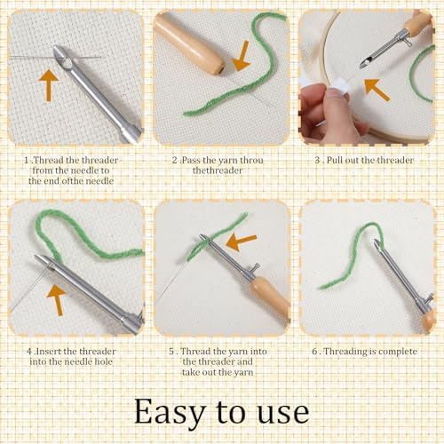 Oruola 5pcs Punch Needles, Lavor Punch Needle Set for Beginner DIY Craft Floss Cross Stitching Embroidery Tools,2.5/3.5/5mm Metal Tubes Wooden Punch Needle Tool and Punch Needle Threader