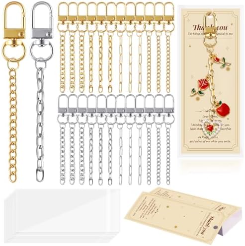 Wurosi 24 Sets Keychain Making Kit for Bag Charm with Package,Gold & Silver