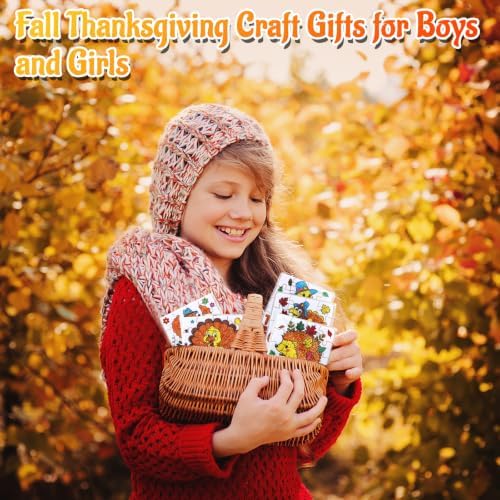 24Set Fall Thanksgiving Crafts for Kids Toddlers Adults, Thanksgiving Art Craft DIY Kit Blank Puzzle Pumpkin Turkey, Autumn Classroom Activities for Party Favors Gift Coloring Games Toys Supplies Bulk