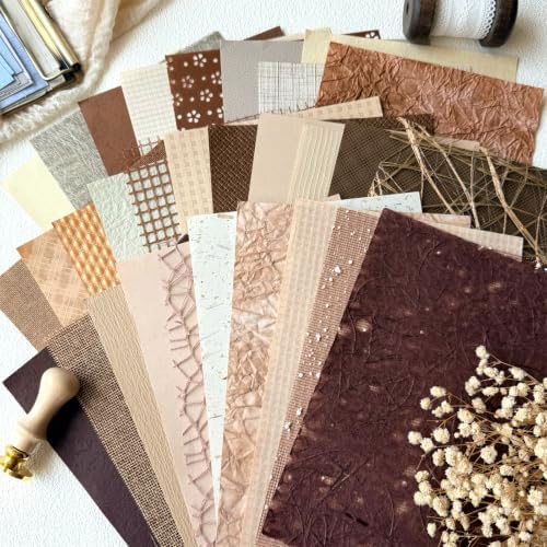 30 Sheets A5 Earthy Browns Textured Scrapbook Paper & Mesh Fabric
