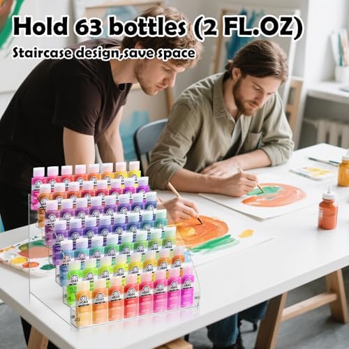 7 Tiers Clear Acrylic Paint Organizer with Brush Holder,paint Organizers Set Miniature Paints Holders, 7 Layers Paints Storage Rack, Craft Paint Rack