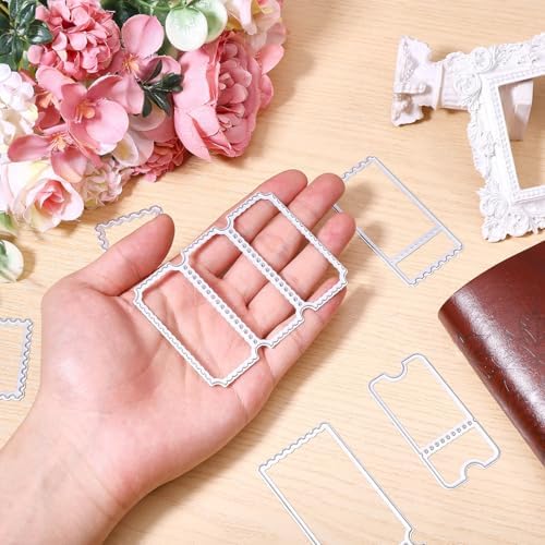 GLOBLELAND Postage Stamp Background Cutting Dies for Card Making Tickets Border Cut Die for DIY Scrapbooking Journal Embossing Paper Craft Decor