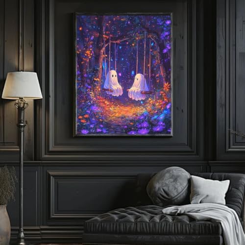 Halloween Paint by Numbers Kit for Adults,Includes All Supplies 20x16in | Ghost Paint by Number Adult,Halloween Canvas Paint by Numbers for Adults,Gifts and Home Wall