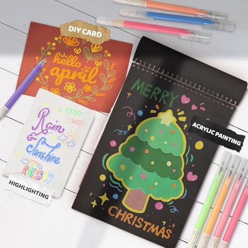 ZSCM 48 Colors 3D Acrylic Gel Pens & Black Paper Sketchbook for Drawing