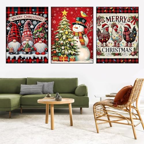 WNPOKN 3Pcs Christmas Snowman Diamond Art Kits for Adults 12 x 16inch