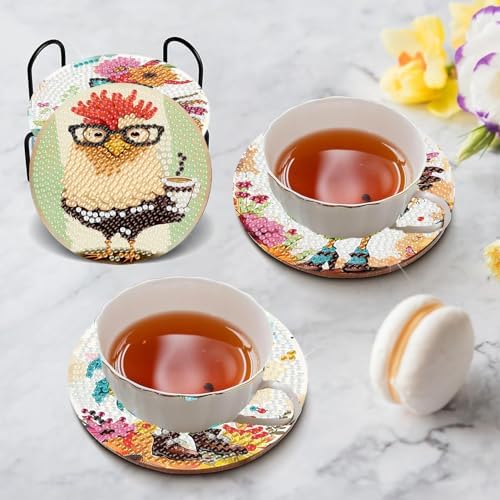Diamond Art Coasters Kit, 8 Pieces Chicken Diamond Painting Coasters Kit