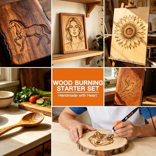 K KERNOWO Wood Burning Tool Kit for Adults & Teens | 17-Piece, Adjustable Temperature Pyrography Pen Set, 14 Premium Tips, Insulated Rubber Grip, For DIY Crafts Gift