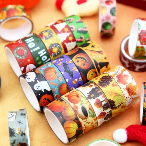 Halloween Fall Christmas Washi Tape - 24 Rolls Holiday for Crafts