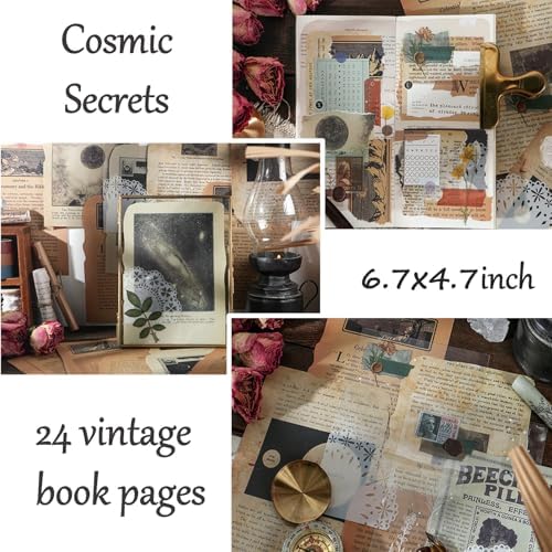 Vintage Aesthetic Scrapbook Supplies Kit with Scrapbook Paper, Stickers for Scrapbooking, DIY Albums, Junk Journals, Bullet Journals, Celestial Universe Planets Space Collage Decor (Dark4 125 Pcs)