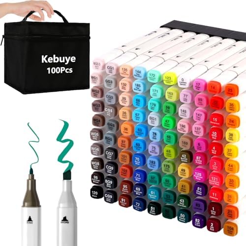 Kebuye Alcohol Markers 100 Colors, Alcohol Based Marker with Case, Dual Tip Art Markers for Kids Adults Coloring Books, Sketch Permanent Marker Pens, School Supplies Christmas Gift | Coloring Markers Dual Tip for Kids Adults Artists Coloring Books Sket...