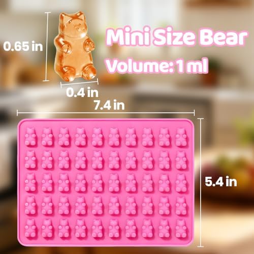 Gummy Molds Bear Candy Silicone, Mini Size Chocolate Gummy Molds with 2 Droppers Nonstick Food Grade Silicone Molds Pack of 4