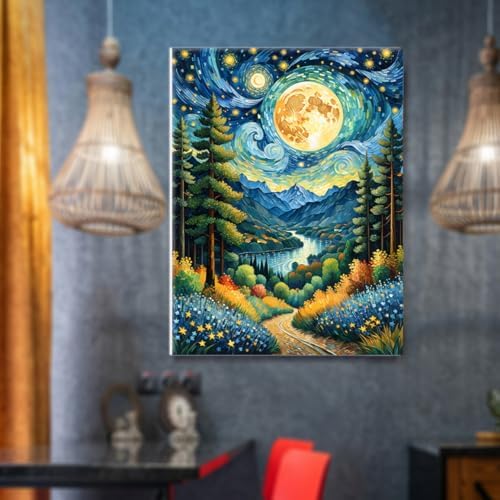 Lovepefe Moon Paint by Numbers Kit for Adults Beginner Landscape Adult Paint by Number Kits On Canvas with Frame DIY Oil Painting Kits for Gift Home Wall Decor 12x16 Inch