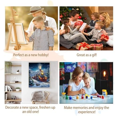 Artunion ChristmasTrain Paint by Numbers Kit for Adults,Snowy Landscape Paint by Number Kits, DIY Oil Painting Paint by Number Kits on Canvas Arts Craft for Home Wall Decor 16x20 Inch