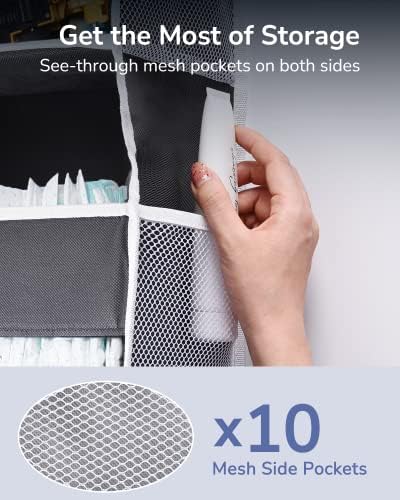 ULG 1 Pack Over Door Organizer with 5 Large and 10 Mesh Side Pockets, 44 lbs Weight Capacity Hanging Storage with Clear Window Kids Toys, Shoes, Diapers, Dark Grey, 5 Layers