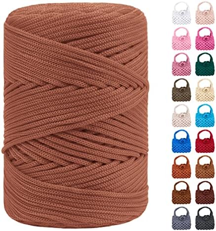 Polyester Macrame Cord 3mm x 185yards, Braided Macrame Cord Polypropylene Silk Cord, Crochet Bag Polyester Yarn for Crocheting, Bag, Wall Hangings, Rug, DIY Crafts (Light Brown)