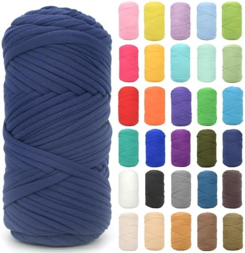 Tshirt Yarn for Crocheting,Navy Blue T Shirt Chunky Elastic Fabric Thick T-Shirt Crochet Yarn for Beginners Crocheting Hand Knitting Bag/Basket/Coasters/DIY Crafts/Home Decor 200G(Navy Blue)