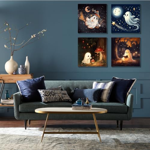 Yiolikan 4Pcs Halloween Paint by Numbers Kits for Adults Framed