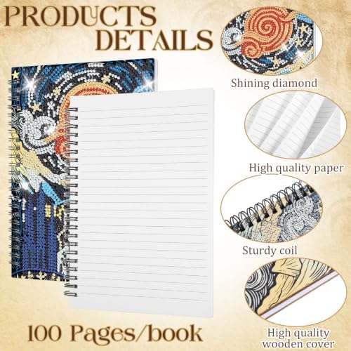 Fullhawl 6 Pack 5D DIY Diamond Art Crafts Kit for Adults Office Supplies Beginner A5 Leather Diamond Painting Gift for Women Art Cover Craft Accessories with Tool (Distant Mount Painting)