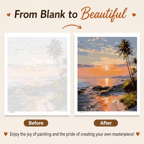 AUKELHJ Paint by Numbers Kit for Adults Beginner, Beach, 16X20 Inch