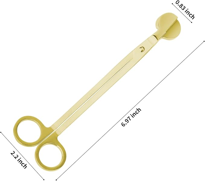CHEFBEE Gold Stainless Steel Candle Wick Trimmer | Polished Wick Clipper, Clean Even Burn, Prevents Soot Buildup, Reaches Deep Jar Candles, Sturdy Precice Cutting