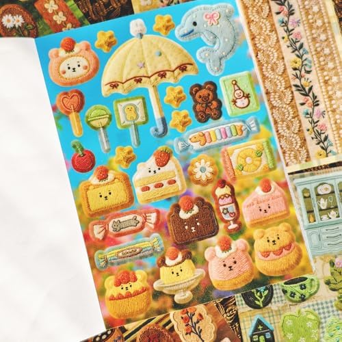 PRSTINCOL Japanese Manga Stickers Book with 30 Sheets of Deep Blue Aesthetic Die Cut Stickers for DIY Journal and Planner