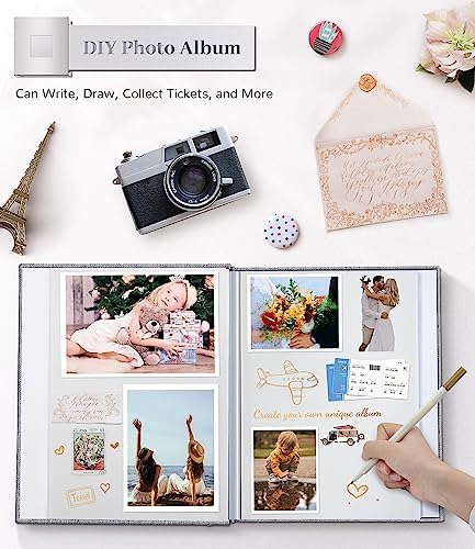 Artfeel Photo Album Self Adhesive Scrapbook Album for 3x5 4x6 5x7 8x10 Pictures,60 Pages Linen Cover with Display Window DIY Photo Book,Ideal Gifts for Family Travel Wedding Baby